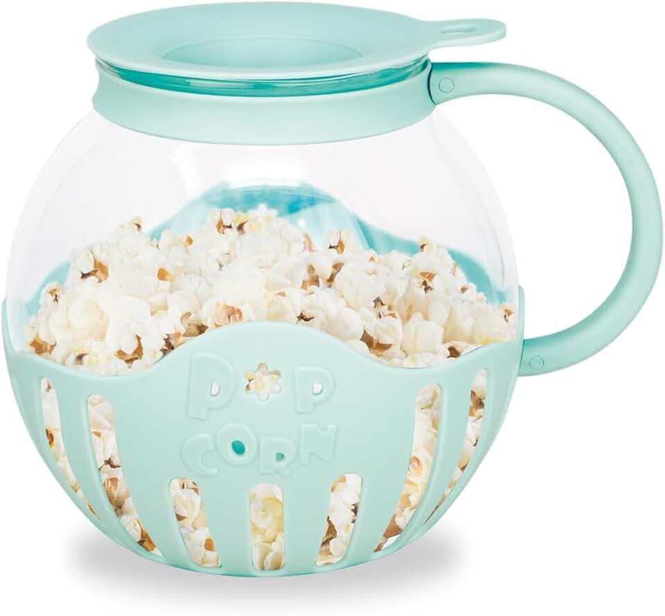 JOCCA Popcornbox aus Glas, 2,2 l, Silikon-Buttergitter, spülmaschinenfest, hohe Temperaturen, Gesundheit, Blau