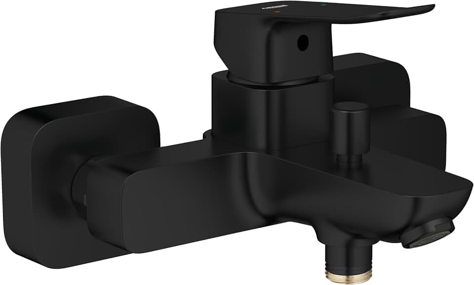 GROHE Dice, Badewannenarmatur (Duscharmatur für die Badewanne, Mischbatterie mit automatischer Umstellung Wanne/Brause, mit integriertesm Rücklaufventil), mattschwarz, 1018722430