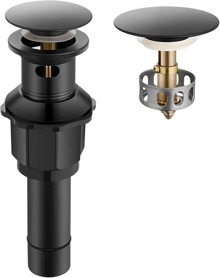 Bathroom Sink Drain with Overflow, Pop Up Drain for Bathroom Sink with Removable Hair Catcher, Matte Black 304 Stainless Steel Bathroom Sink Stopper, Fits 1-1/2" to 1-3/4" Drain Openings