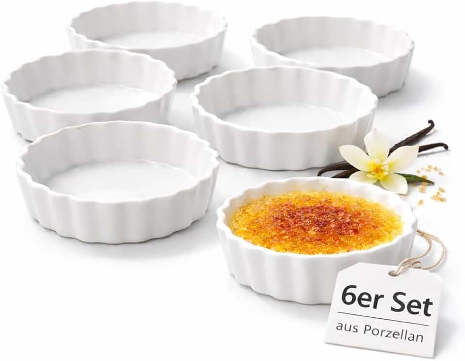 6 Stück Tarte Förmchen, Crème-Brûlée Schälchen Ø 11,5 cm Keramik, Mini Tarte Quiche Form
