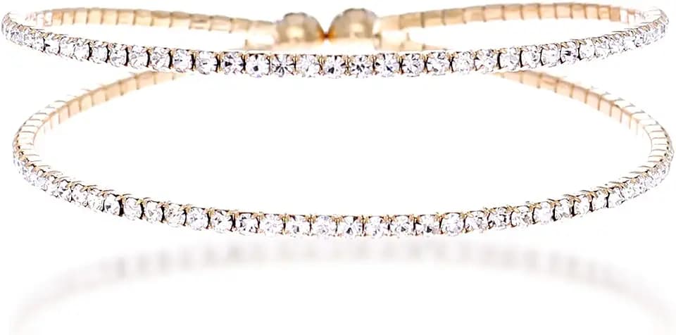 NTLX Crystal Bracelet for Women – Rhinestone Bangle Bracelet – Silver & Gold Plated - Flexible & Adjustable – Two Row - Bridal, Wedding, Prom, Party, Pageant, Evening, Casual, Bracelet - with Gift Box