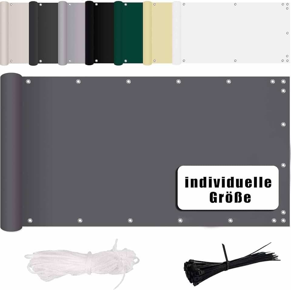 Balkon Sichtschutz Ohne Bohren (315 Größen & 6 Farben) Wind- und UV-Schutz,160g/m², Mit Montagezubehör, 100% Polyester, für Balkongeländer, Terrasse & Garten, 50x300cm
