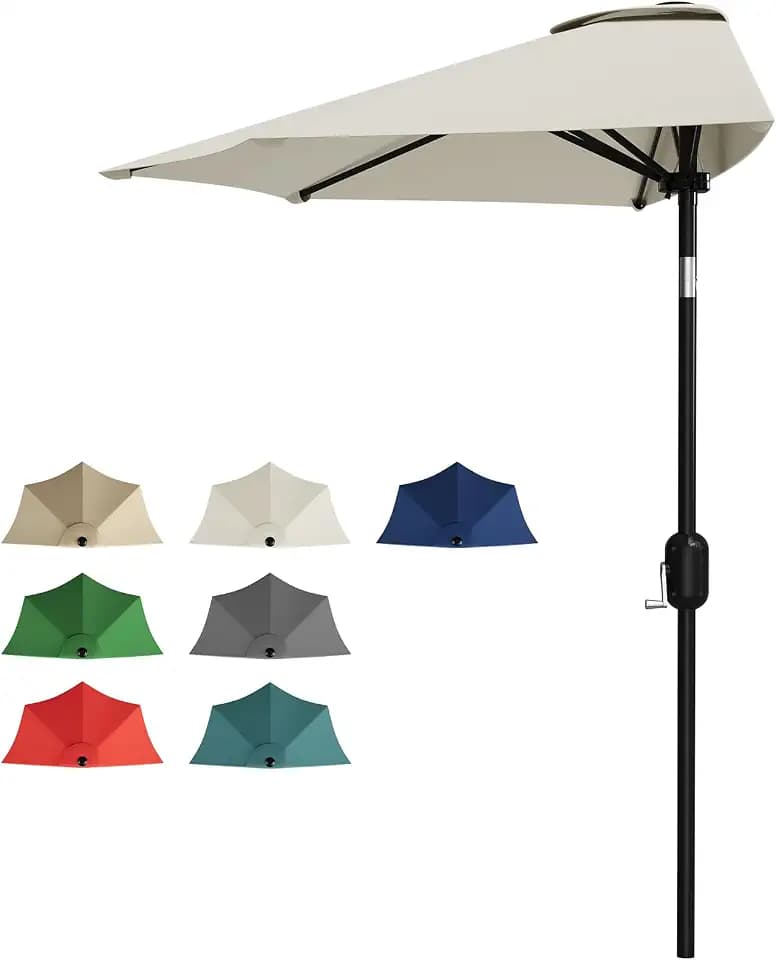 Garvee Patio Umbrella 9FT - Half Umbrella Outdoor with Smooth Crank Lift, Outdoor Shade Canopy for Patio, Backyard, Garden, Deck, Balcony -Beige