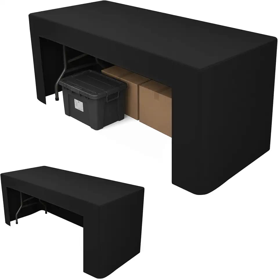 2 Pack Black Open Back Fitted Tablecloth Rectangle for 6ft Table
