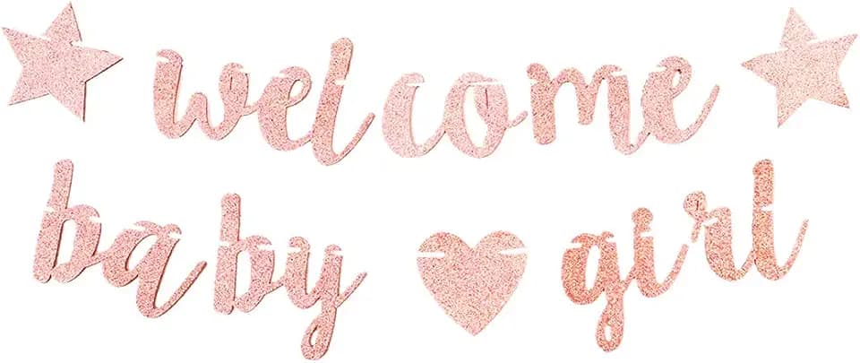 Babyparty-Dekoration "Welcome Baby Girl" Banner Glitzer Mädchen Babyparty Wimpelkette Geburtstagsparty Hängedekorationen Partyzubehör Roségold