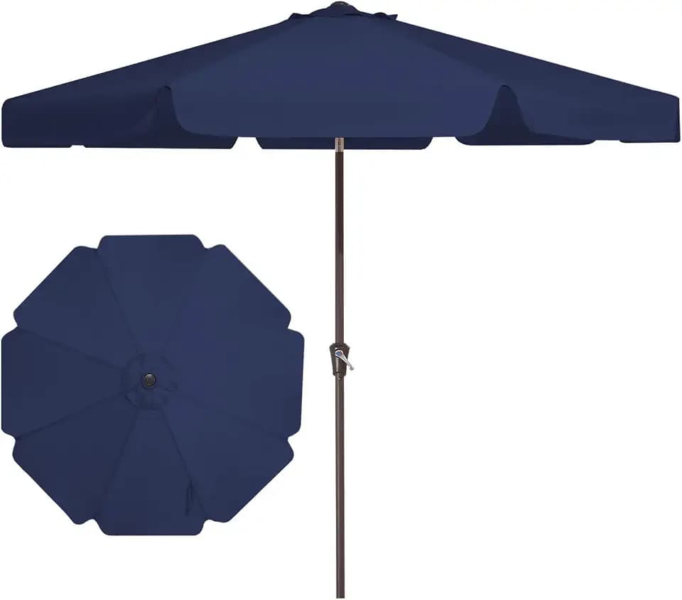JEAREY 9' Outdoor Patio Umbrellas, Market Umbrella, Navy Blue