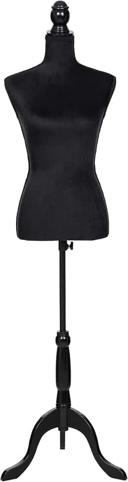 Prym 610094 Dekobüste schwarz, Schneiderpuppe mit Holzfuß, höhenverstellbar 135–170 cm, Styropor-Torso zum Nadelstecken, Schaufensterbüste, Präsentationsbüste für Mode und Dekoration