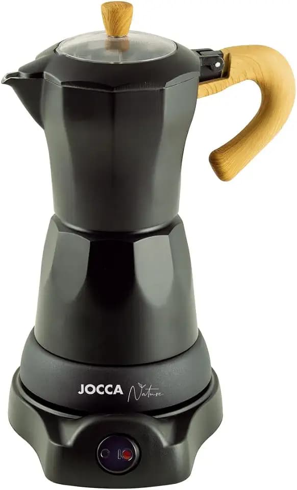 Jocca Elektrische Italienische Kaffeemaschine Mokka mit 6 Tassen Kapazität, 300ml, Drehbar 360 Grad, Nature-Design in Schwarz