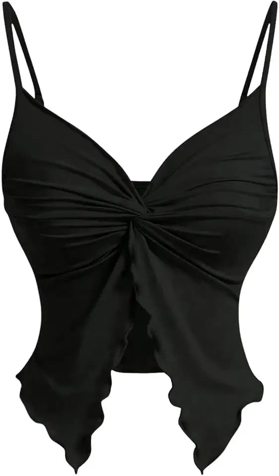 BEAUDRM Women's Y2K Twist Front Crop Tops Ruffle Ruched Going Out Tops