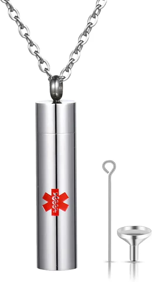 Large Medical Alert Necklace, Womens Mens Stainless Steel Medical Identification Alert Pendant Necklace