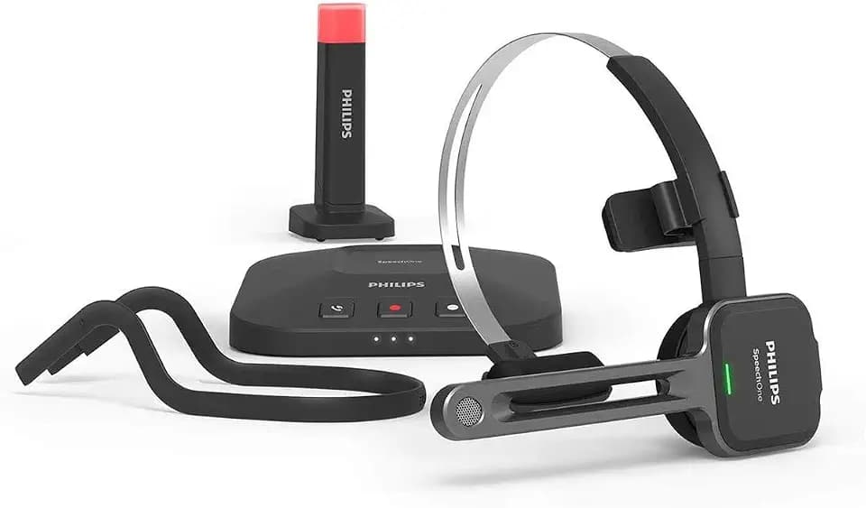 Philips SpeechOne Wireless Dictation Headset with Docking Station and Status Light
