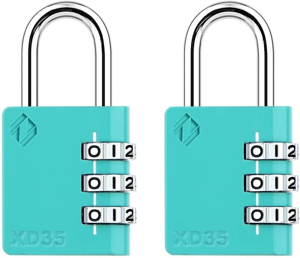 XD35 Combination Lock, 3-Digit Padlock for School Gym Sports LockerLock, Fence, Toolbox, Case, Hasp Storage (2-Pack, Emerald)