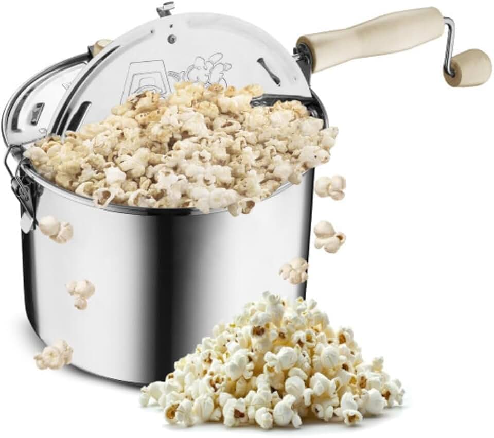 Great Northern Popcorn Stovetop Popcorn Maker, Silver, 6.5 Quart