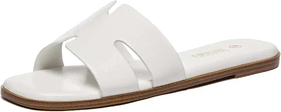 Rihero Flat Sandals Women Dressy Comfortable Slip On Leather Slide Sandals