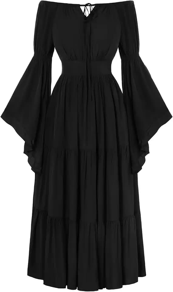 SCARLET DARKNESS Damen Ren Faire Cottagecore Dress Korsett Gesmokt Fairycore Langekleid Schwarz XL
