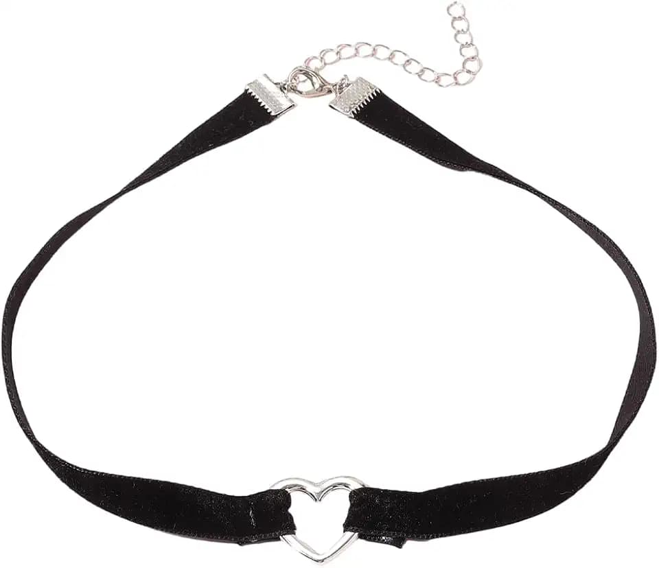 CREATCABIN 2 Stück Schwarze Choker Halsketten Leder Samt Für Damen Verstellbar Herz Choker Set Grunge Punk Klassisch Gothic Halsband Schmuckkette Für Cosplay Halloween 35.5/44cm