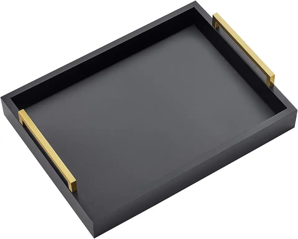 40,6 x 30,5 cm Serviertabletts mit Griffen, dekoratives Serviertablett, Ottomanentabletts für Frühstück, Kaffee, Wohnzimmer, Badezimmer, Küche und draußen (schwarz)