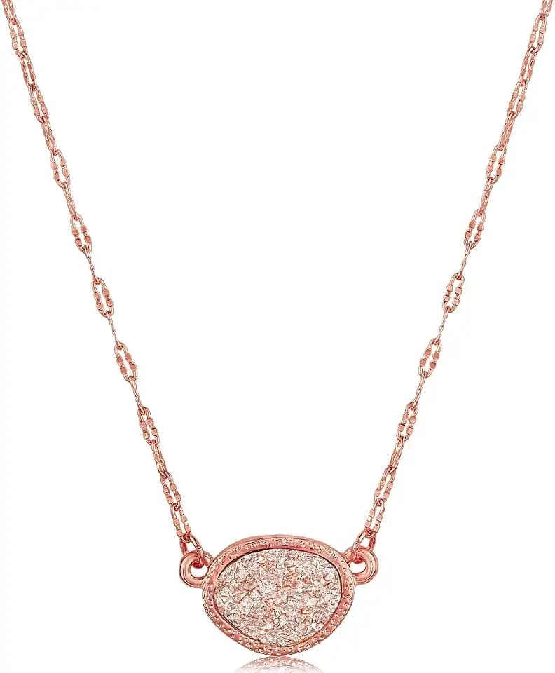 Simulated Druzy Pendant Necklace for Women with Sparkly Oval Stone