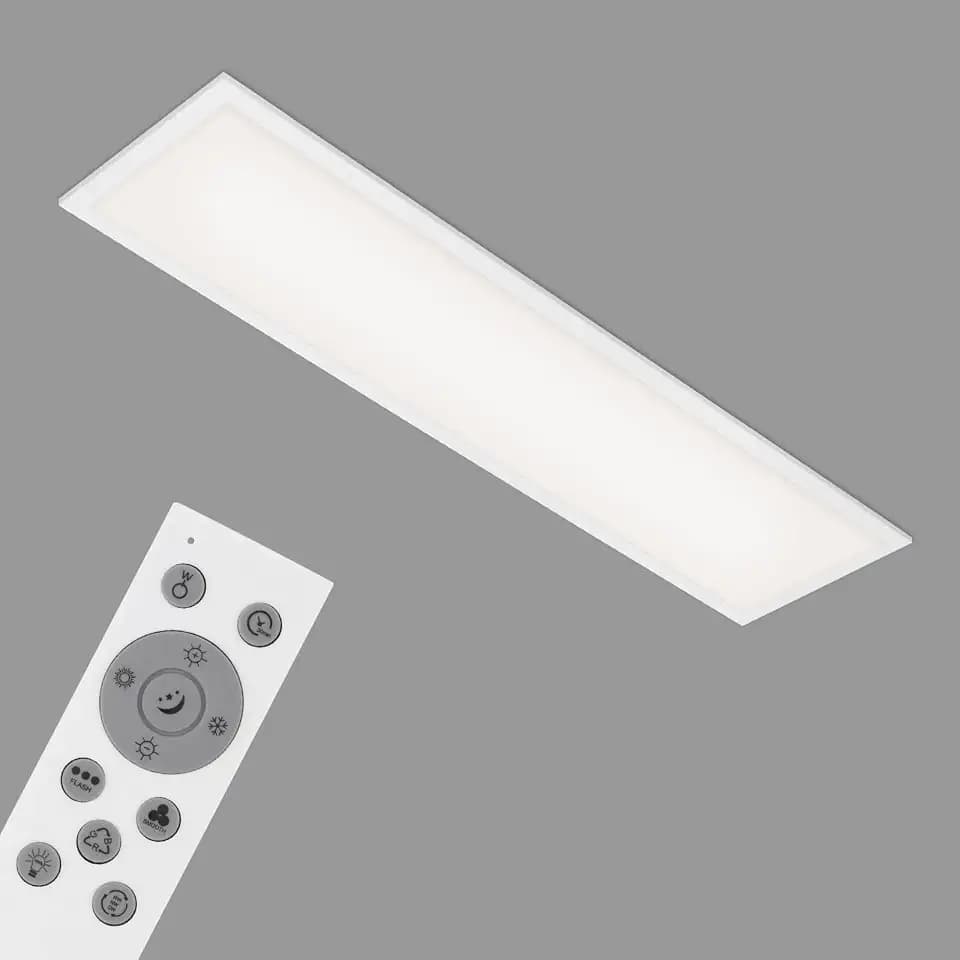 BRILONER - LED Deckenlampe flach Smart Home, App- und Sprachsteuerung, Fernbedienung, Lampe, Deckenleuchte, Wohnzimmerlampe, LED Panel, Schlafzimmerlampe, 100x25x6,5 cm, Weiß