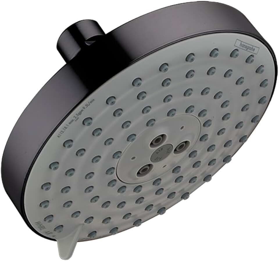 hansgrohe Raindance S 5-inch Modern Showerhead 3-Spray BalanceAir, Whirl, RainAir with Airpower with QuickClean in Brushed Black Chrome, 27495341