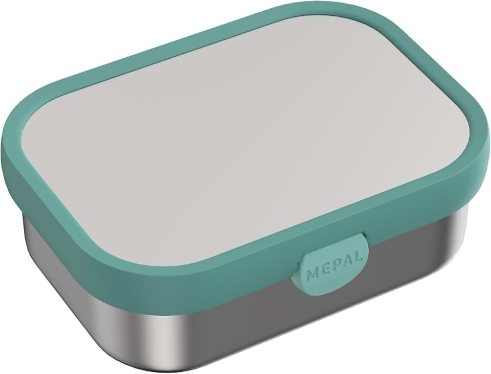 Mepal - Brotdose Edelstahl Campus - Bento Box Kinder - Brotdose Edelstahl Kinder mit Fächern & Gabel - Meal Prep Box mit Clip-Verschluss - BPA-frei & Spülmaschinenfest - 750 ml - Cool mint