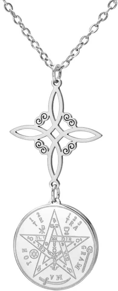 TEAMER Tetragrammaton Witch Knot Pendant Necklace Double Amulet Protection Necklace Solomon Pentagram Jewelry For Women