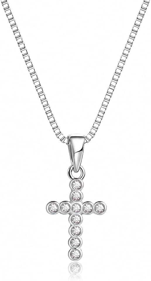 Precious Pieces CZ Cross Necklace, .925 Sterling Silver or 14K Gold-Plated