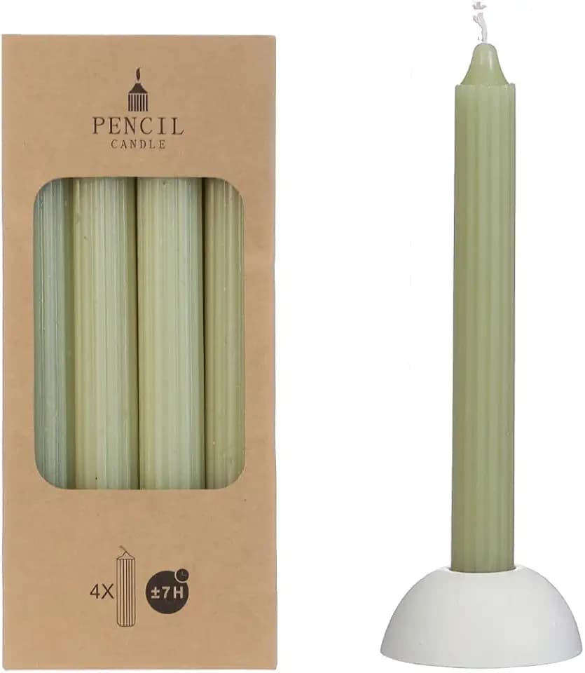 NaDeco Pencil-Kerzen Hellgrün 4er Set, 20 cm, gerippt