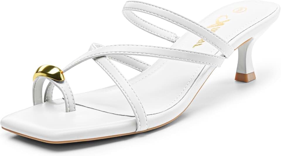 Athlefit Strappy Kitten Heels for Women Square Toe Flip Flop Heeled Sandals