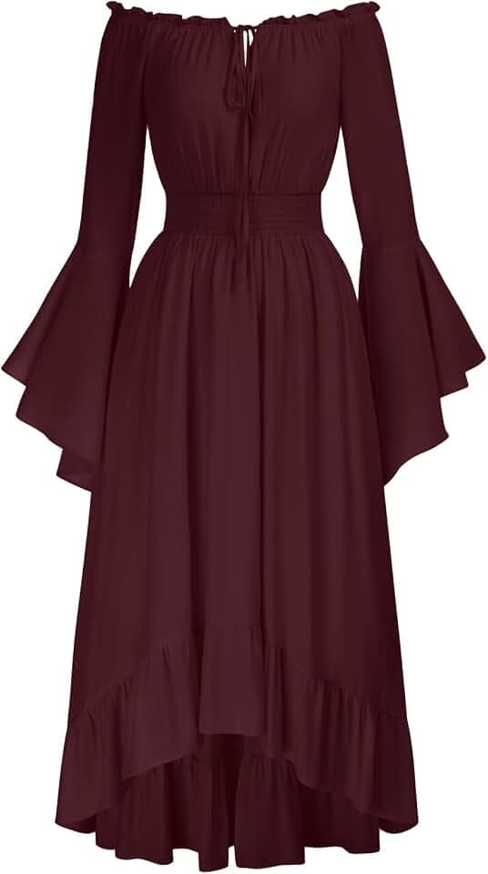 SCARLET DARKNESS Damen Mittelalter Renaissance Schulterfreies Maxikleid