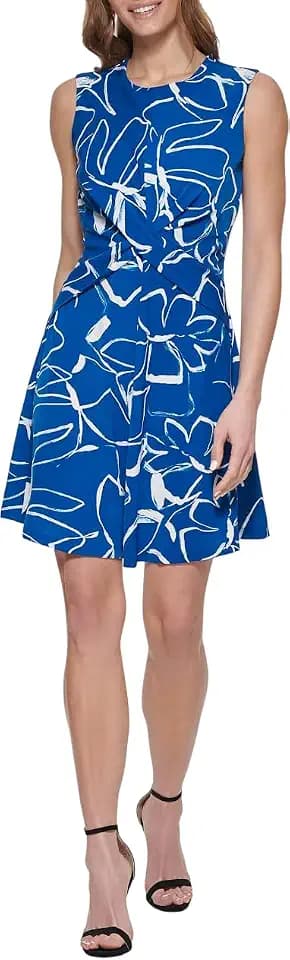 DKNY Women's Short Drapey Crepe Jewel Neck Dress