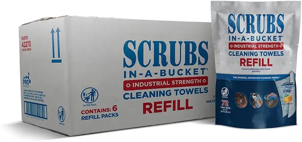 Scrubs-In-A-Bucket 42270 Hand Cleaning Towels Refill Bag, Heavy-Duty Wipes for Grease, Paint & Grime Removal, Fits Original Scrubs Bucket, 72 Towels (Pack of 6)