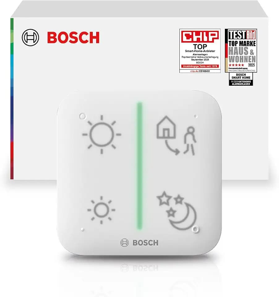 Bosch Smart Home Universalschalter II, zur einfachen Steuerung smarter Geräte, konfigurierbar für 4 belegbare Tasten, Keypad-Funktion für codegeschütztes Aktivieren und Deaktivieren des Alarmsystem