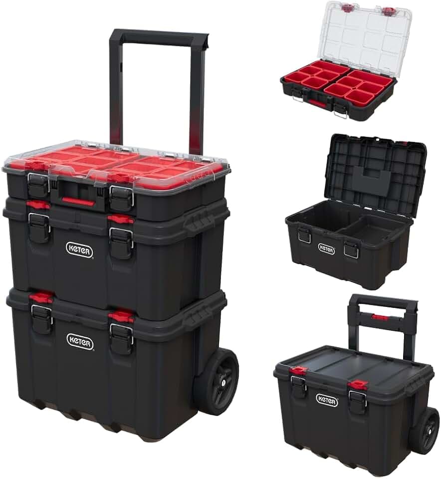 Keter Stack N Rolling Tool Box Modular Storage System 3 Piece