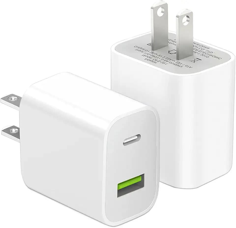 2 Pack USB C Charger Block, Dual Port Type C Wall Charger Charging Power Adapter Cube for iPhone 14/14 Pro/14 Pro Max/14 Plus/13/12/11, XS/XR/X, iPad, Samsung, More