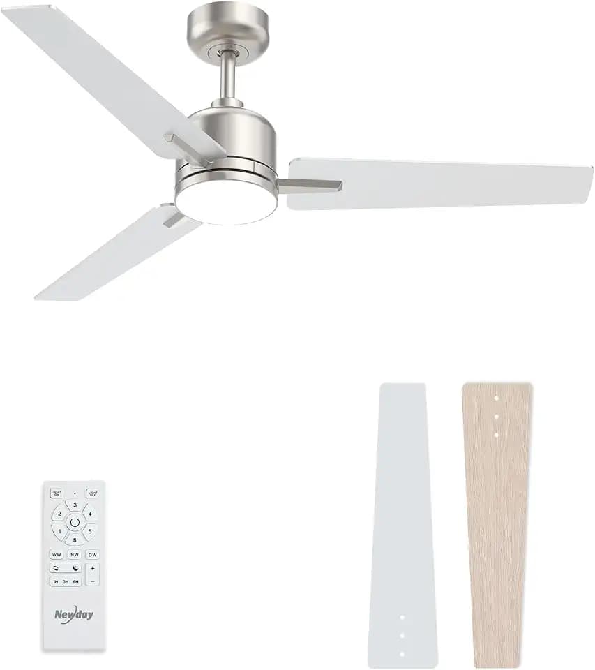 52 Inch Brushed Nickel Ceiling Fan W/ Light Remote, Reversible DC, High CFM