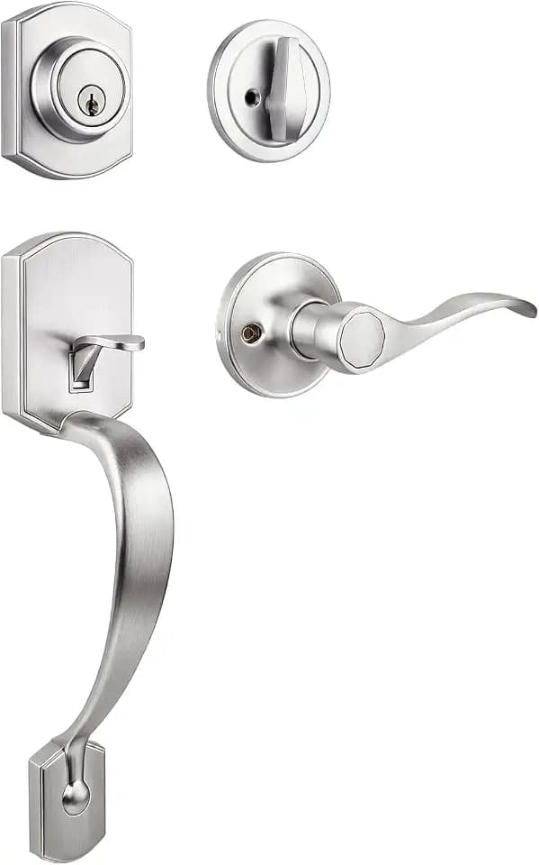 Probrico Front Door Lock Set Satin Nickel Door Handle Set, Entry Door Locksets with Deadbolt Single Cylinder Front Door Handle and Deadbolt Set, 1 Set