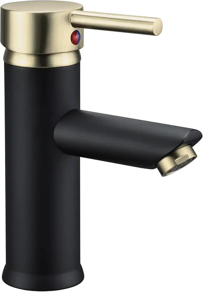 Hapilife Waschtischarmatur Bad Waschbecken Armaturen Schwarz und Gebürstet Gold Waschtischarmaturen, Monobloc Einhebel Heiß und Kalt Mono Waschraum Bad Wasserhahn mit UK Standard Schläuchen, Modern