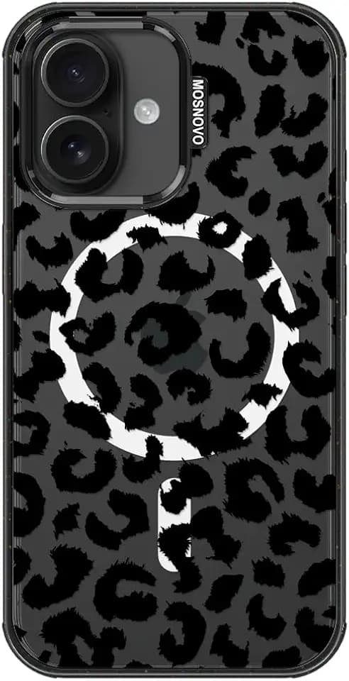 MOSNOVO for iPhone 16 Plus Case for MagSafe, Black Leopard Print, Black