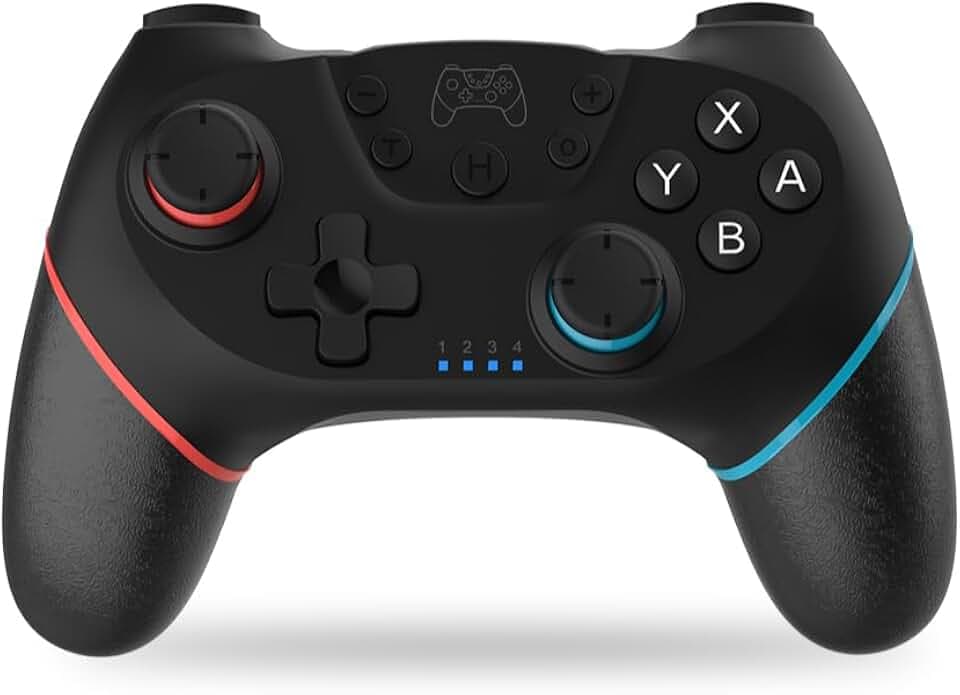 NK Wireless Switch Controller/OLED/Lite/Pro with Wake Function, Macro Settings, Bluetooth, 6 Axis, Turbo Function, Dual Shock, Double Vibration, LED Indicators - Black (Red and Blue)