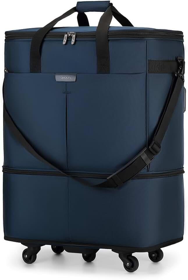 Large Capacity Rolling Duffle Bag,Expandable Foldable Suitcase for Travel,Collapsible Luggage Duffel Overnight Weekend Bags without Telescoping Handle