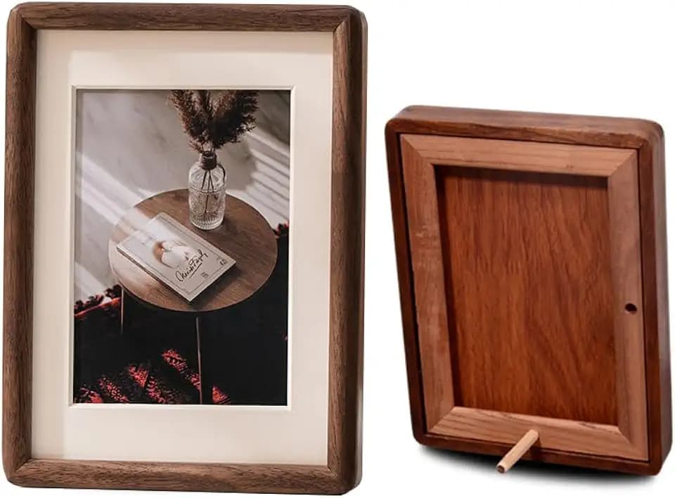 Walnut Picture Frame, Natural Solid Wood Picture Frame with Lining Paper, with High-Definition Tempered Glass, Vertical Decoration Suitable for Desktop or Wall Display (Walnut, 6x8/5x7)