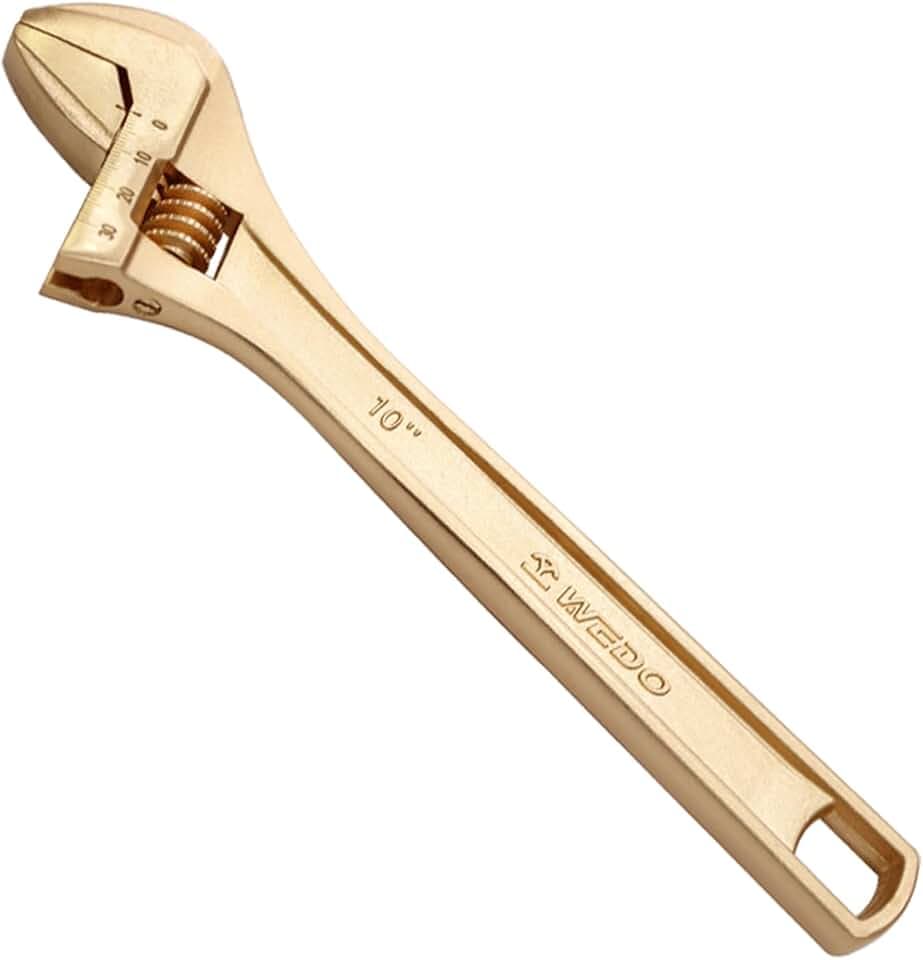WEDO Non-Sparking Adjustable Wrench,10-inch Heavy Duty Spanner,Wide Jaw Opening 30mm,Length 250mm,Aluminum Bronze,Corrosion-resistance,Metric Scale Marked,Ergonomic Grip,BAM Certificate