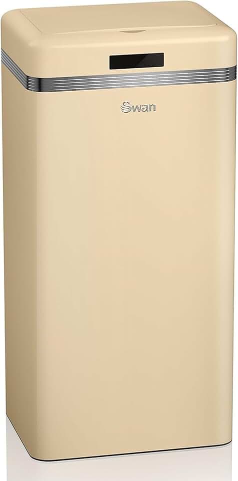 Swan Retro Küche Mülleimer Automatisch, Abfalleimer mit Bewegungssensor, 45 Liter, Metallisch, Intelligenter Küchenabfalleimer mit großer Kapazität, Vintage-Design, Creme