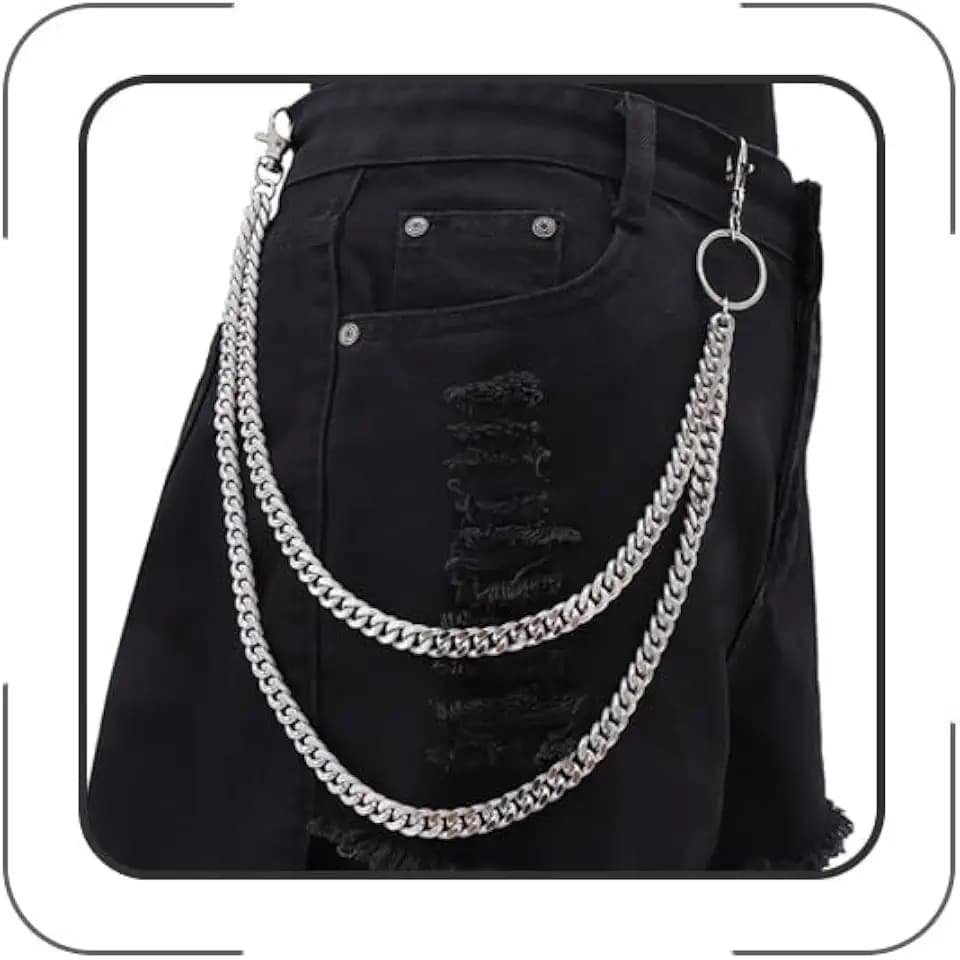 Punk Layered Pants Chain for Men Women, Silver Heart Cross Rivet Tassel Wallet Chains, Hip Hop Pocket Chains, Goth Jewelry Key Chain Wallet for Men
