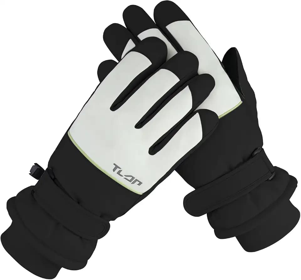 Andiker Skihandschuhe für Damen, warm, winddicht, wasserdicht, Thermo-Handschuh mit dickem Plüschfutter, Anti-Verlust-Schnalle, rutschfeste Handfläche, Touchscreen-Winterhandschuhe für Damen