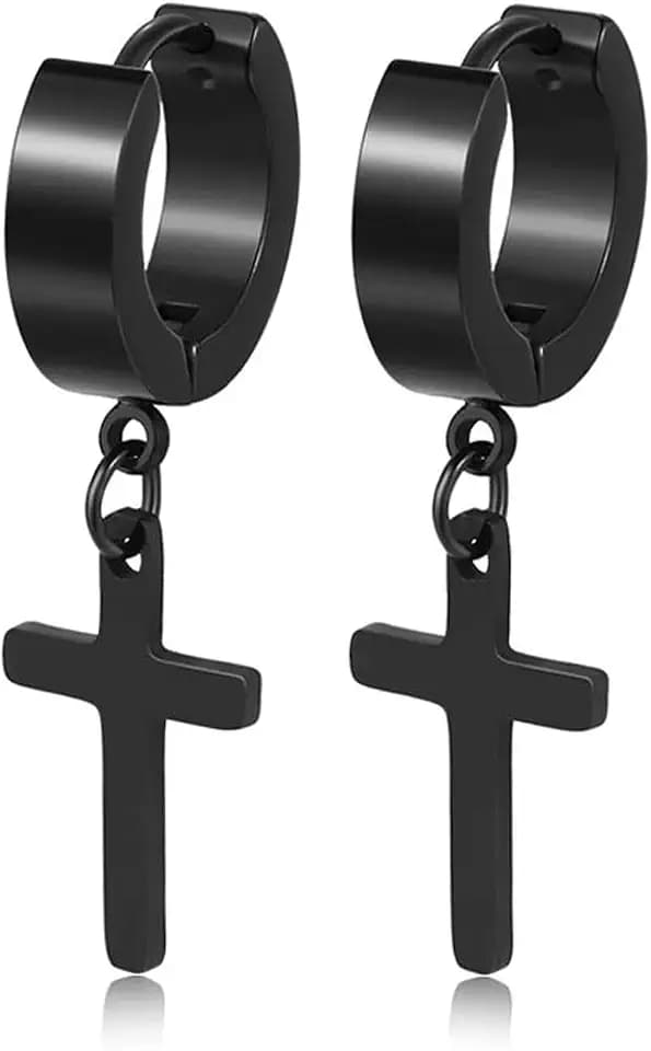 Stainless Steel Cross Earrings Set for Men Women Dangle Hinged Men Women Earrings Silver Gold Black