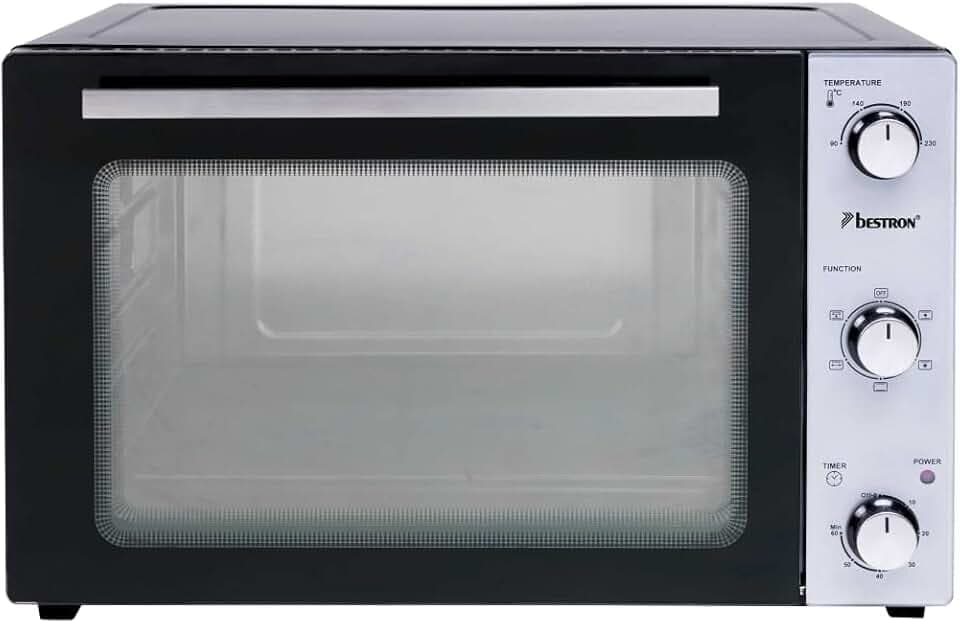 Bestron AOV55 2-in-1 Mini-Backofen mit Drehspieß, 55 Liter, 2000 W, Edelstahl, Schwarz
