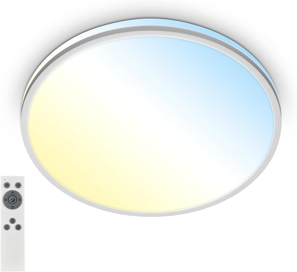 BRILONER - LED Deckenleuchte mit Fernbedienung, warmweiß bis kaltweiß, stufenlos dimmbar, LED Lampe, LED Deckenleuchte, Wohnzimmerlampe, Küchenlampe, Deckenbeleuchtung, 33 x 6 cm, Chrom matt