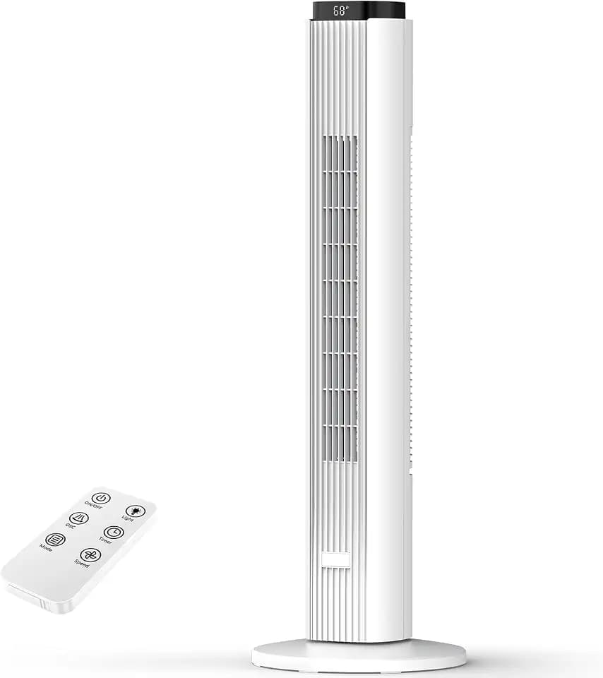 36 Inch Tower Fan for Bedroom, 23ft/s Velocity, Oscillating Standing Fans for Room with 6 Speeds, 4 Modes, LED Display, 12H Timer, 80° Bladeless Floor Fans with Remote, Living Room, Office, Home
